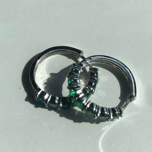 Marked 925 silver hoop earrings with green stones